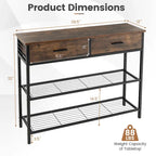 Tavolo Consolle da Ingresso con 2 Cassetti e 2 Ripiani 39,5x12x32
