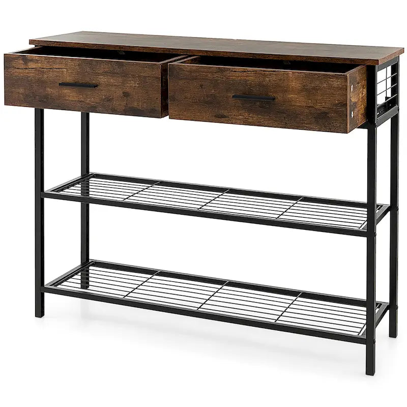 Tavolo Consolle da Ingresso con 2 Cassetti e 2 Ripiani 39,5x12x32
