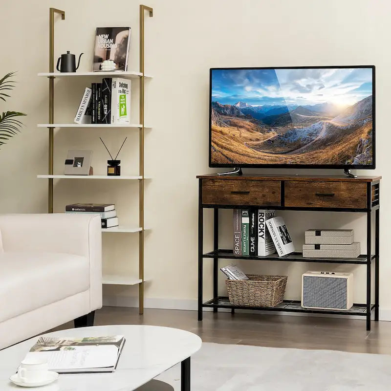 Tavolo Consolle da Ingresso con 2 Cassetti e 2 Ripiani 39,5x12x32