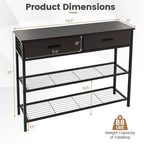 Tavolo Consolle da Ingresso con 2 Cassetti e 2 Ripiani 39,5x12x32