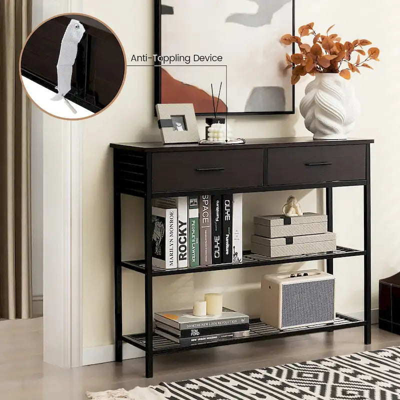 Tavolo Consolle da Ingresso con 2 Cassetti e 2 Ripiani 39,5x12x32