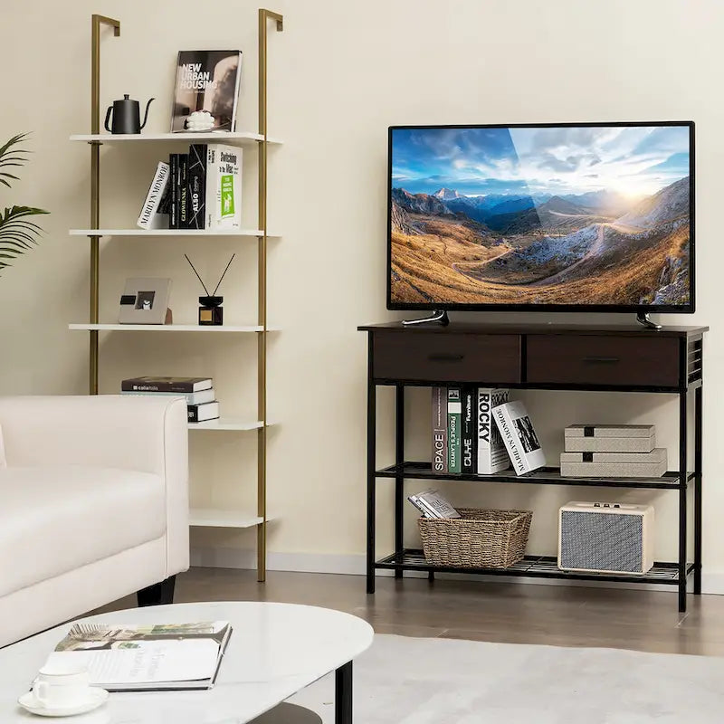 Tavolo Consolle da Ingresso con 2 Cassetti e 2 Ripiani 39,5x12x32