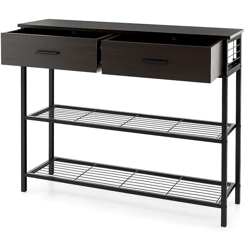 Tavolo Consolle da Ingresso con 2 Cassetti e 2 Ripiani 39,5x12x32