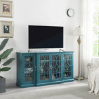 Mobile TV moderno blu petrolio da 62" con ripiano grande e 6 ripiani regolabili