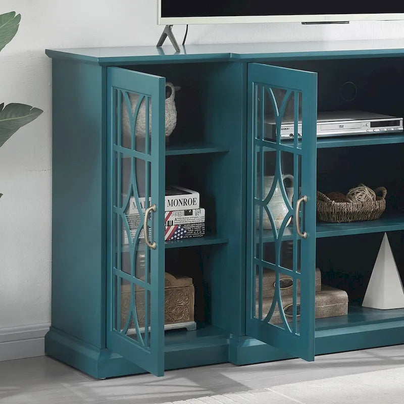 Mobile TV moderno blu petrolio da 62" con ripiano grande e 6 ripiani regolabili
