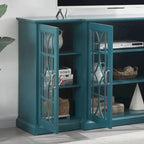 Mobile TV moderno blu petrolio da 62" con ripiano grande e 6 ripiani regolabili