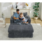 Chaise Longue in Corduroy Grigio Scuro Moderno da 121 cm con Pouf e Cuscini