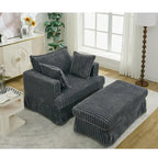 Chaise Longue in Corduroy Grigio Scuro Moderno da 121 cm con Pouf e Cuscini