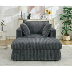 Chaise Longue in Corduroy Grigio Scuro Moderno da 121 cm con Pouf e Cuscini