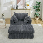 Chaise Longue in Corduroy Grigio Scuro Moderno da 121 cm con Pouf e Cuscini