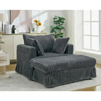 Chaise Longue in Corduroy Grigio Scuro Moderno da 121 cm con Pouf e Cuscini