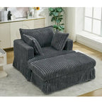 Chaise Longue in Corduroy Grigio Scuro Moderno da 121 cm con Pouf e Cuscini