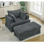 Chaise Longue in Corduroy Grigio Scuro Moderno da 121 cm con Pouf e Cuscini