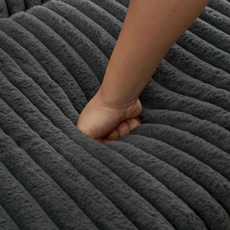 Chaise Longue in Corduroy Grigio Scuro Moderno da 121 cm con Pouf e Cuscini