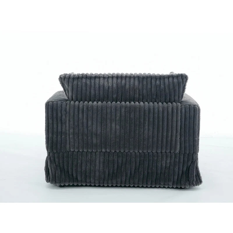Chaise Longue in Corduroy Grigio Scuro Moderno da 121 cm con Pouf e Cuscini