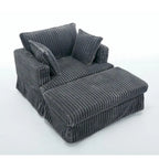Chaise Longue in Corduroy Grigio Scuro Moderno da 121 cm con Pouf e Cuscini