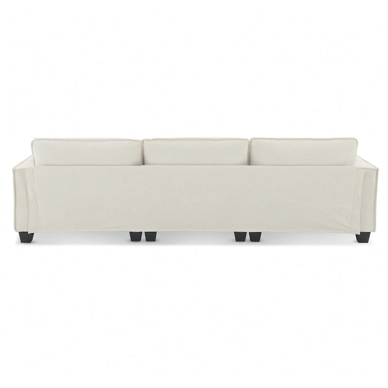 Divano componibile a L convertibile a 4 posti con pouf rimovibile e cuscini abbinati, rivestimento in velluto scamosciato
