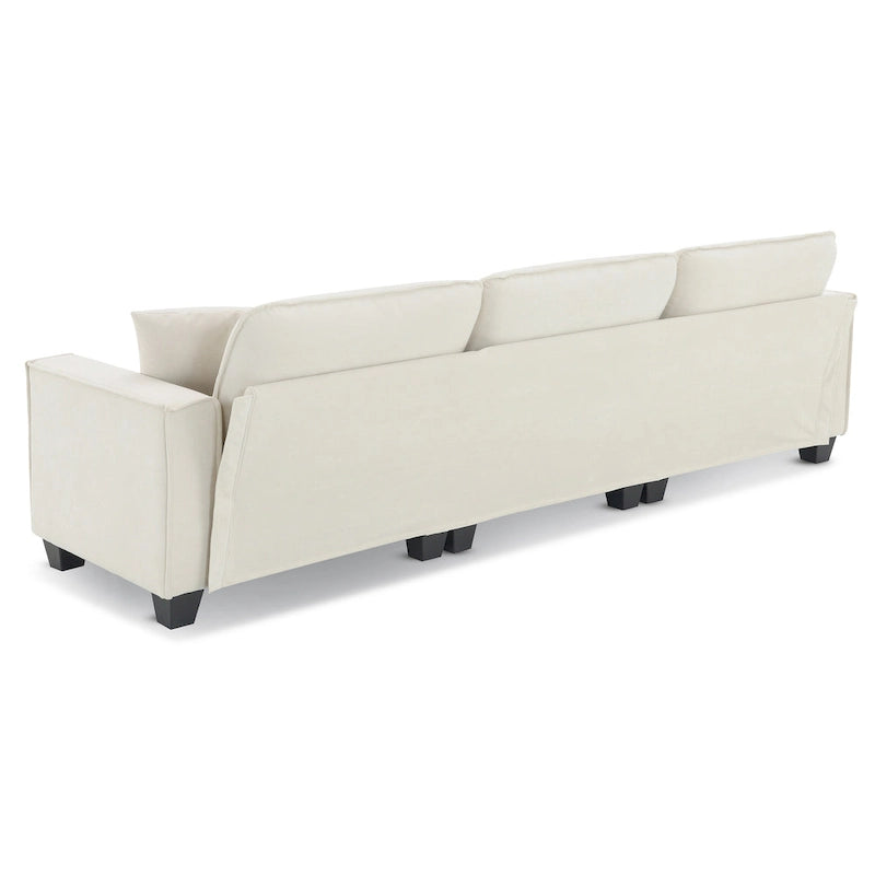 Divano componibile a L convertibile a 4 posti con pouf rimovibile e cuscini abbinati, rivestimento in velluto scamosciato