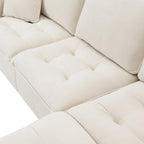 Divano componibile a L convertibile a 4 posti con pouf rimovibile e cuscini abbinati, rivestimento in velluto scamosciato