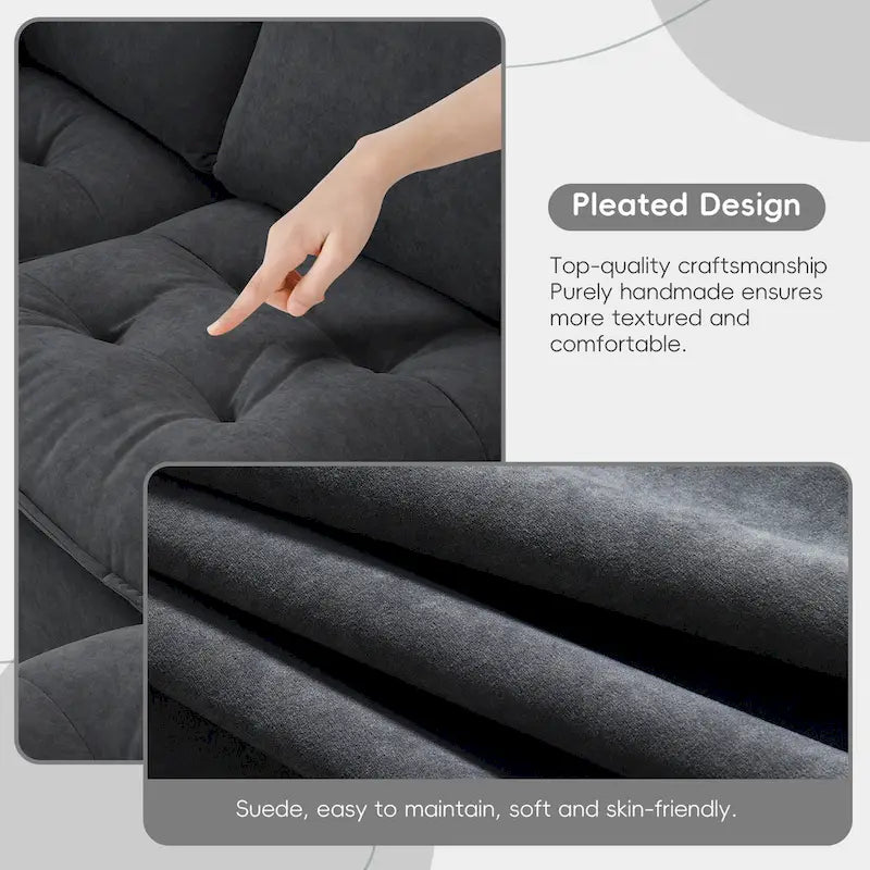 Divano componibile a L convertibile a 4 posti con pouf rimovibile e cuscini abbinati, rivestimento in velluto scamosciato