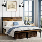 Letto a piattaforma Queen Size con testiera contenitore, luce LED e ricarica