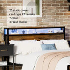 Letto a piattaforma Queen Size con testiera contenitore, luce LED e ricarica