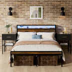Letto a piattaforma Queen Size con testiera contenitore, luce LED e ricarica