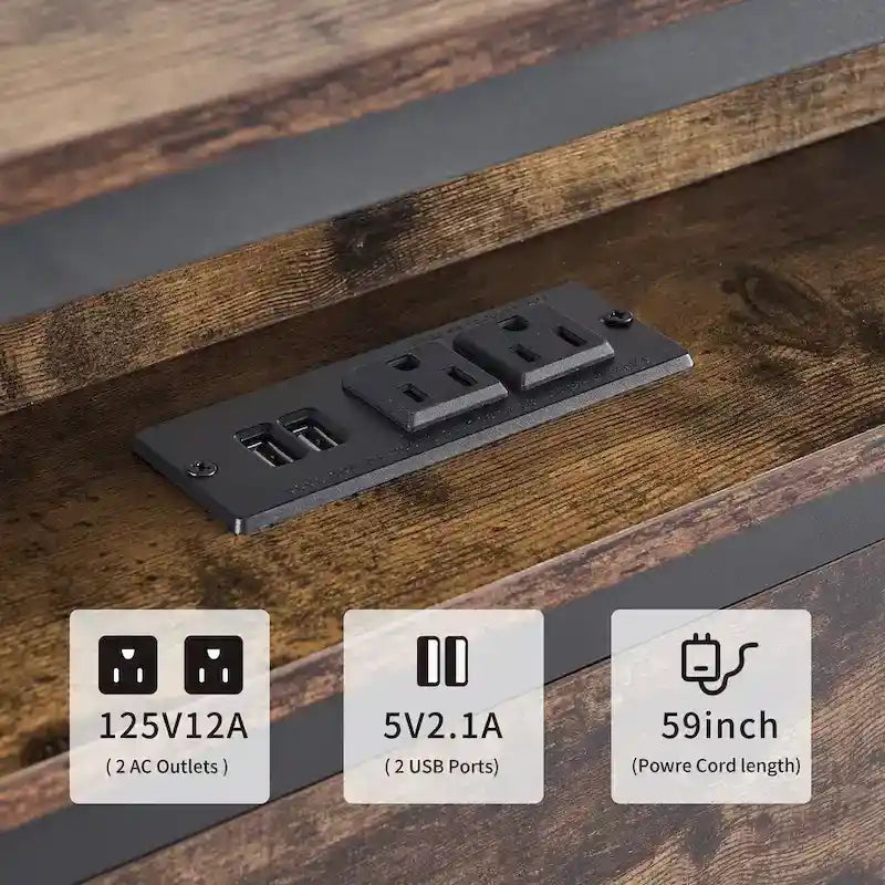 Letto a piattaforma Queen Size con testiera contenitore, luce LED e ricarica