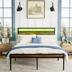 Letto a piattaforma Queen Size con testiera contenitore, luce LED e ricarica