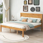 Letto a Piattaforma Matrimoniale in Legno di Pino Espresso Queen Size con Testiera e Supporto a Doghe in Legno