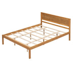 Letto a Piattaforma Matrimoniale in Legno di Pino Espresso Queen Size con Testiera e Supporto a Doghe in Legno
