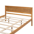 Letto a Piattaforma Matrimoniale in Legno di Pino Espresso Queen Size con Testiera e Supporto a Doghe in Legno