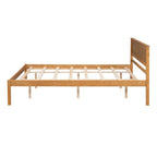 Letto a Piattaforma Matrimoniale in Legno di Pino Espresso Queen Size con Testiera e Supporto a Doghe in Legno