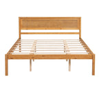 Letto a Piattaforma Matrimoniale in Legno di Pino Espresso Queen Size con Testiera e Supporto a Doghe in Legno