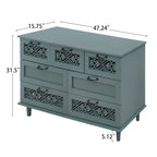 Cassettiera orizzontale a 7 cassetti in stile retrò con pannello dei cassetti intagliato e maniglia in metallo per camera da letto, soggiorno