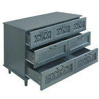 Cassettiera orizzontale a 7 cassetti in stile retrò con pannello dei cassetti intagliato e maniglia in metallo per camera da letto, soggiorno
