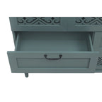 Cassettiera orizzontale a 7 cassetti in stile retrò con pannello dei cassetti intagliato e maniglia in metallo per camera da letto, soggiorno