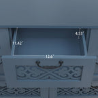 Cassettiera orizzontale a 7 cassetti in stile retrò con pannello dei cassetti intagliato e maniglia in metallo per camera da letto, soggiorno