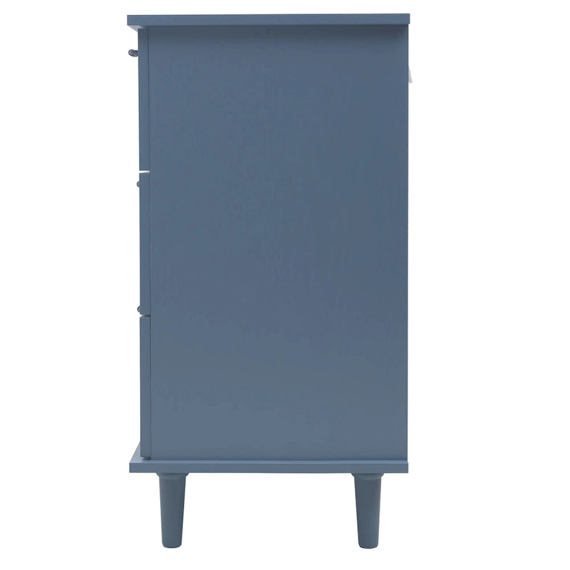 Cassettiera orizzontale a 7 cassetti in stile retrò con pannello dei cassetti intagliato e maniglia in metallo per camera da letto, soggiorno
