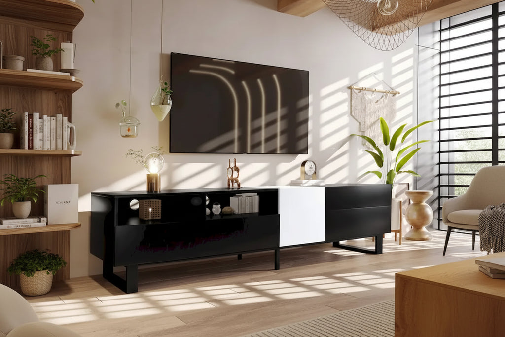 Modern TV Stand Media Console For 80 inch TV With Double Storage Space - 15.00 x 70.90 x 19.70
