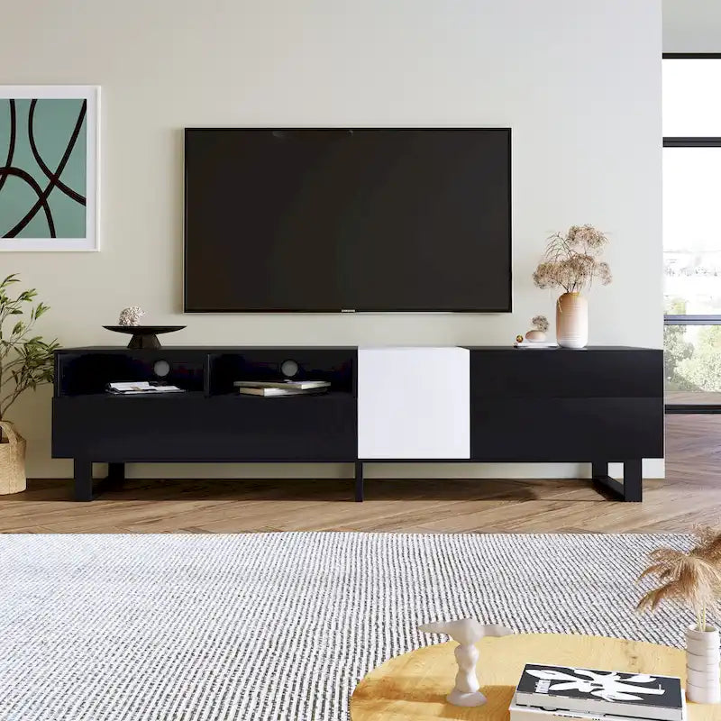 Mobile porta TV moderno con doppio vano portaoggetti per TV da 80 pollici - 15,00 x 70,90 x 19,70