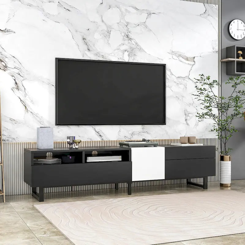 Mobile porta TV moderno con doppio vano portaoggetti per TV da 80 pollici - 15,00 x 70,90 x 19,70