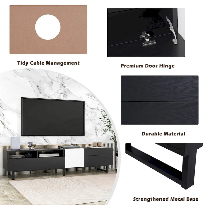 Mobile porta TV moderno con doppio vano portaoggetti per TV da 80 pollici - 15,00 x 70,90 x 19,70