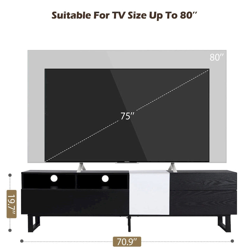 Mobile porta TV moderno con doppio vano portaoggetti per TV da 80 pollici - 15,00 x 70,90 x 19,70
