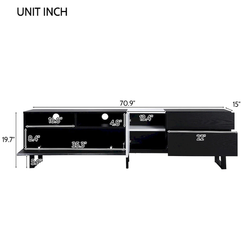 Mobile porta TV moderno con doppio vano portaoggetti per TV da 80 pollici - 15,00 x 70,90 x 19,70