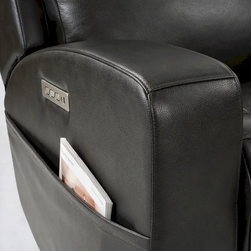 Divano reclinabile elettrico a 4 posti in vera pelle per soggiorno con console, porta USB, poggiatesta regolabile