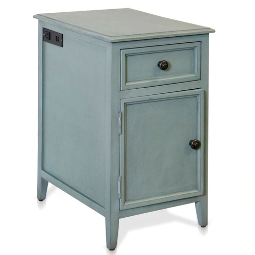 Aged Seafoam Side Table With Drawer and Cabinet – product view