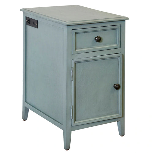Aged Seafoam Side Table With Drawer and Cabinet – product view