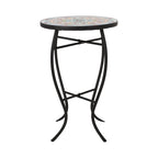 Tavolino da interno con piano in mosaico e struttura in metallo nero 15,75x22,25