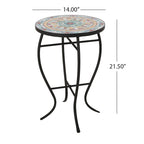 Tavolino da interno con piano in mosaico e struttura in metallo nero 15,75x22,25